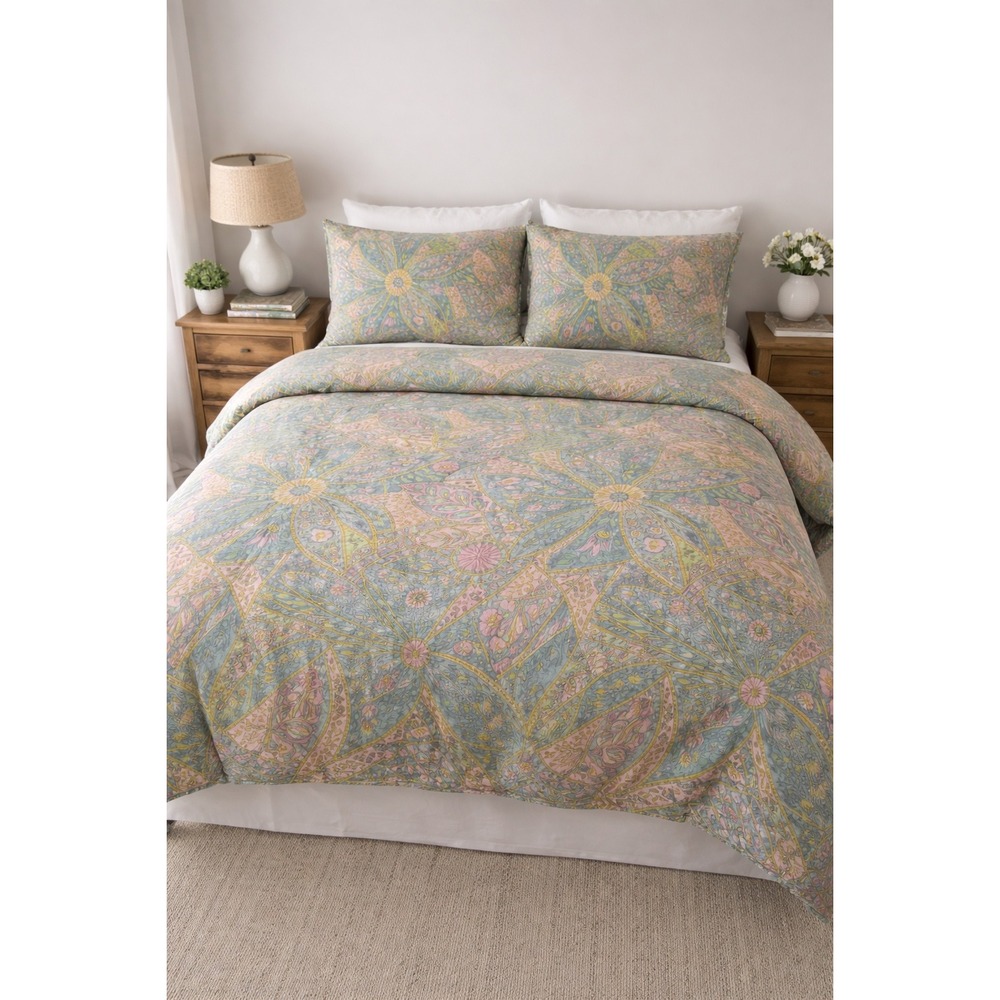 Cuddledown Oversized King Duvet Cover Set 3pc Floral Paisley Cotton 2 Shams